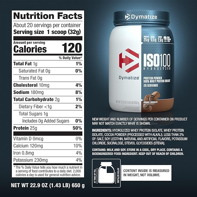 5 Pounds, Dymatize ISO100 Hydrolyzed Protein Powder, 100% Whey Isolate Protein, 25g of Protein